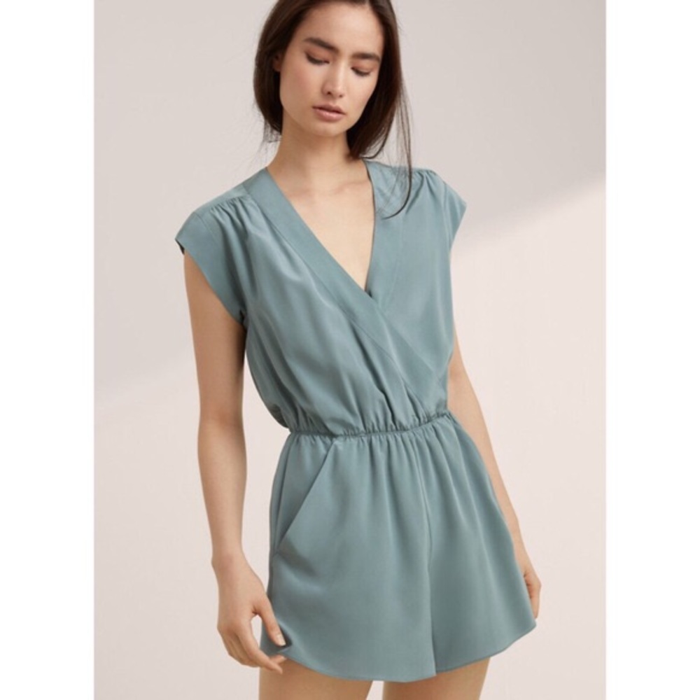 1x worn Aritzia Corbett Silk Romper in Light Jade